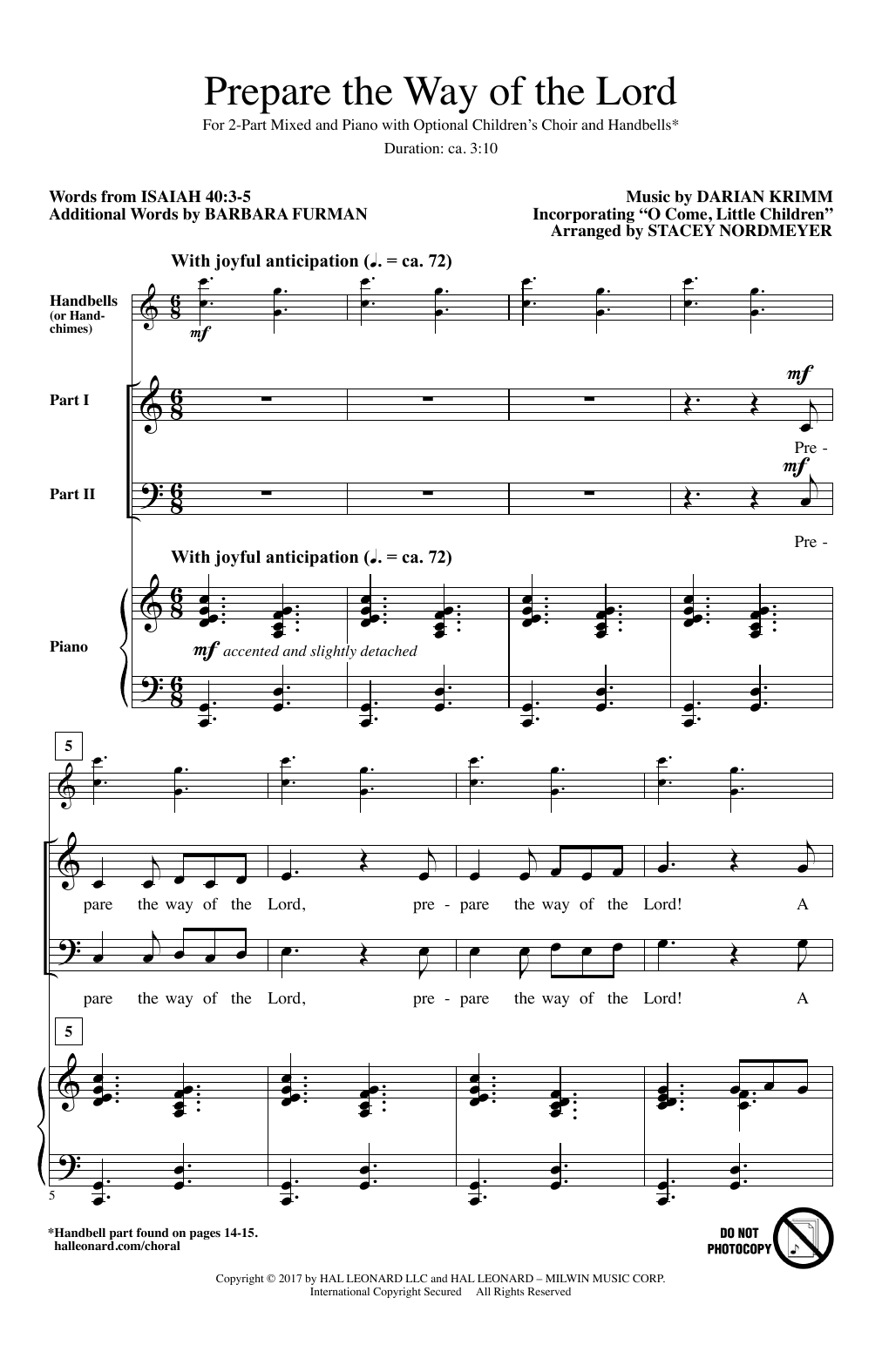 Download Stacey Nordmeyer Prepare The Way Of The Lord Sheet Music and learn how to play Choral PDF digital score in minutes