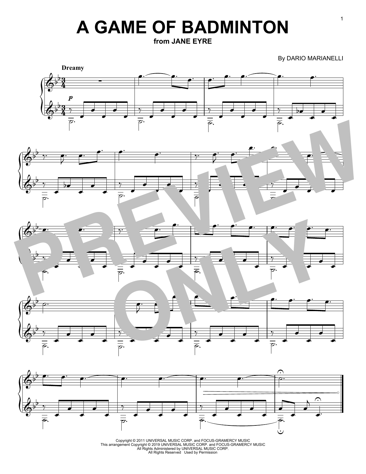 Download Dario Marianelli A Game Of Badminton (from Jane Eyre) Sheet Music and learn how to play Piano Solo PDF digital score in minutes