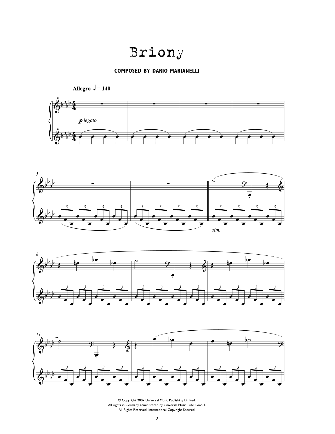 Download Dario Marianelli Briony (from Atonement) Sheet Music and learn how to play Piano Solo PDF digital score in minutes