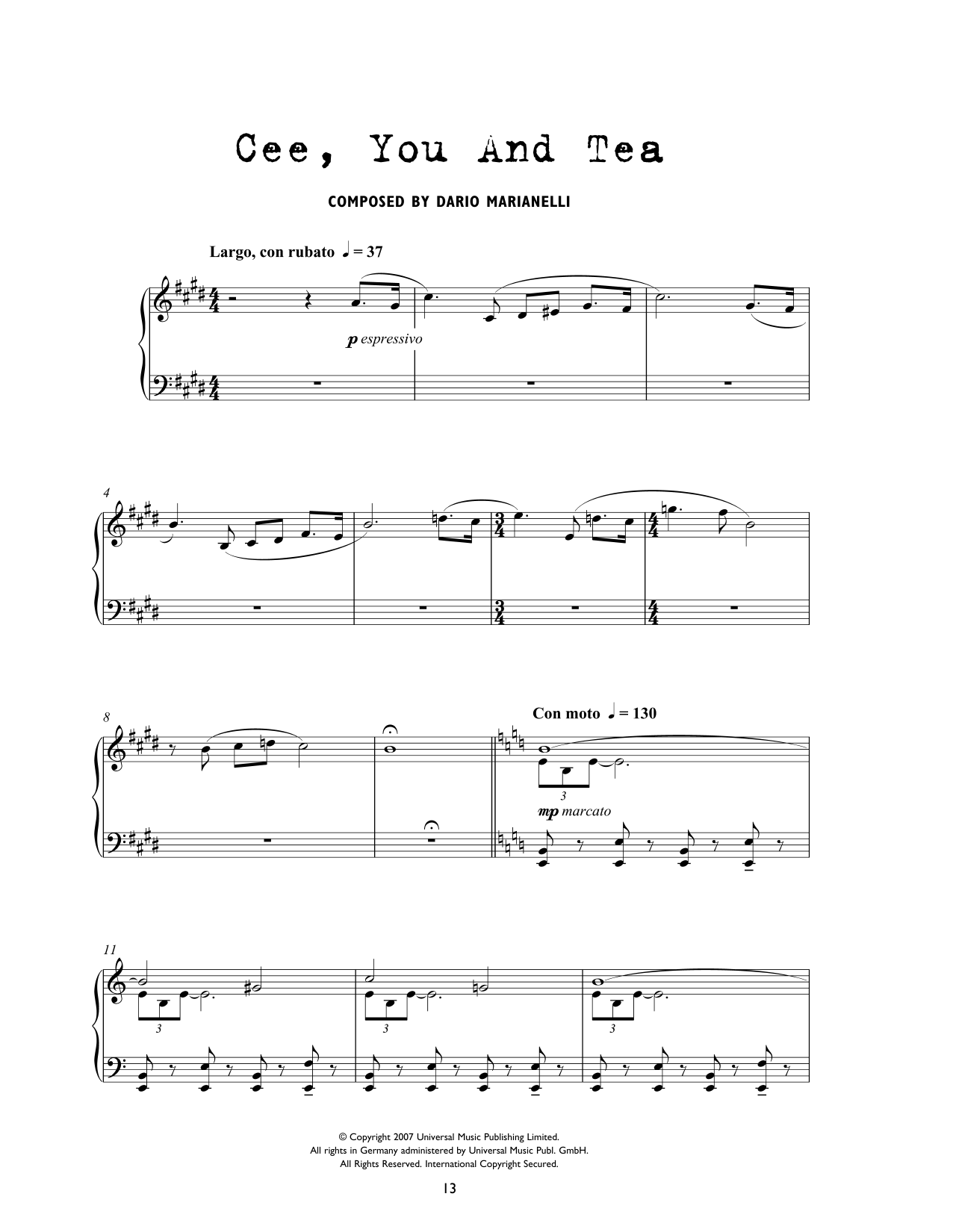Download Dario Marianelli Cee, You And Tea (from Atonement) Sheet Music and learn how to play Piano Solo PDF digital score in minutes