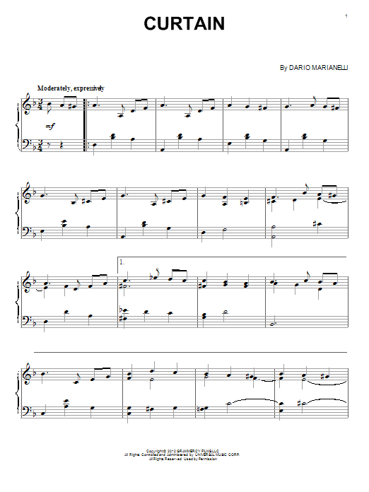 Download Dario Marianelli Curtain Sheet Music and learn how to play Piano PDF digital score in minutes