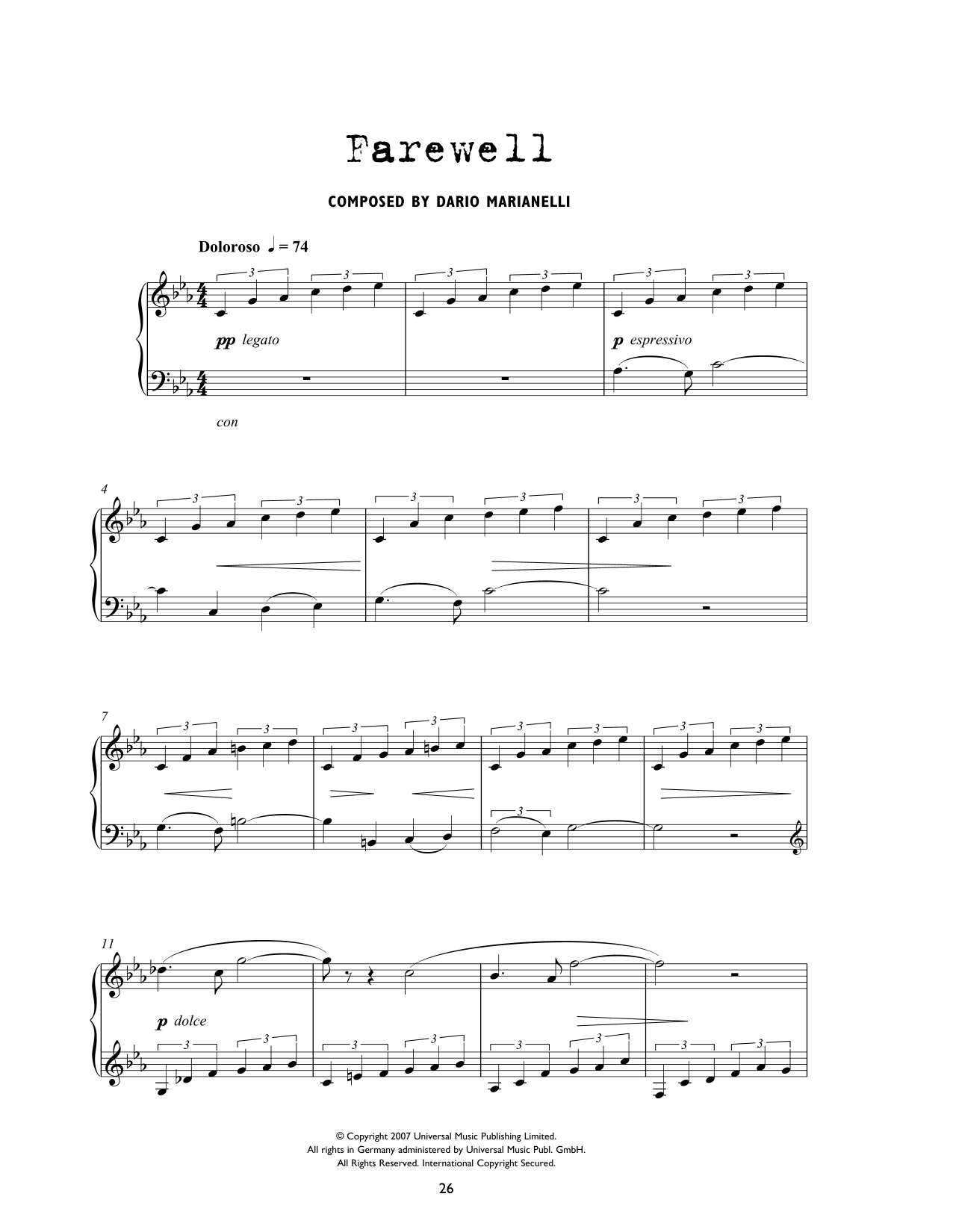 Download Dario Marianelli Farewell (from Atonement) Sheet Music and learn how to play Piano Solo PDF digital score in minutes