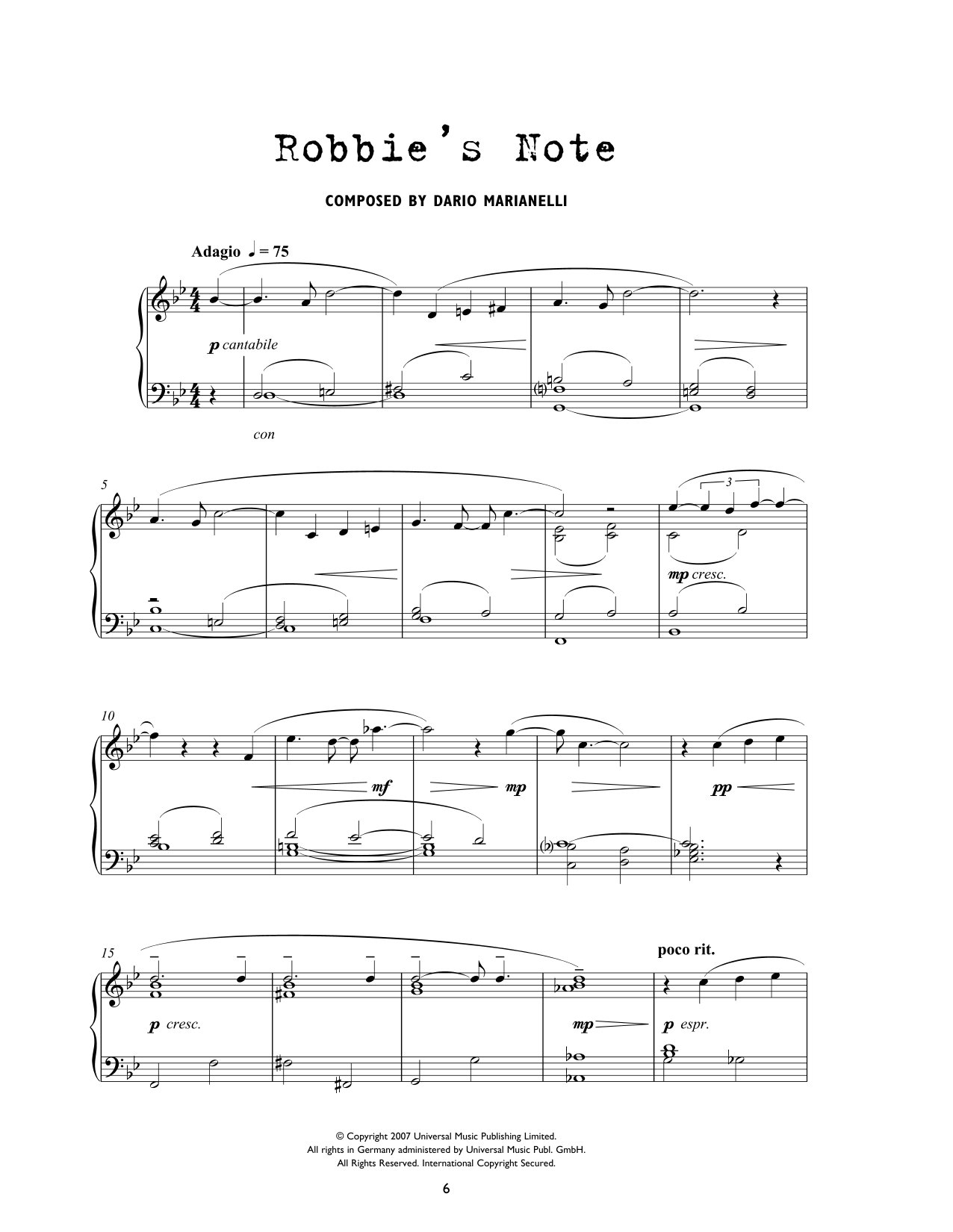 Download Dario Marianelli Robbie's Note (from Atonement) Sheet Music and learn how to play Piano Solo PDF digital score in minutes