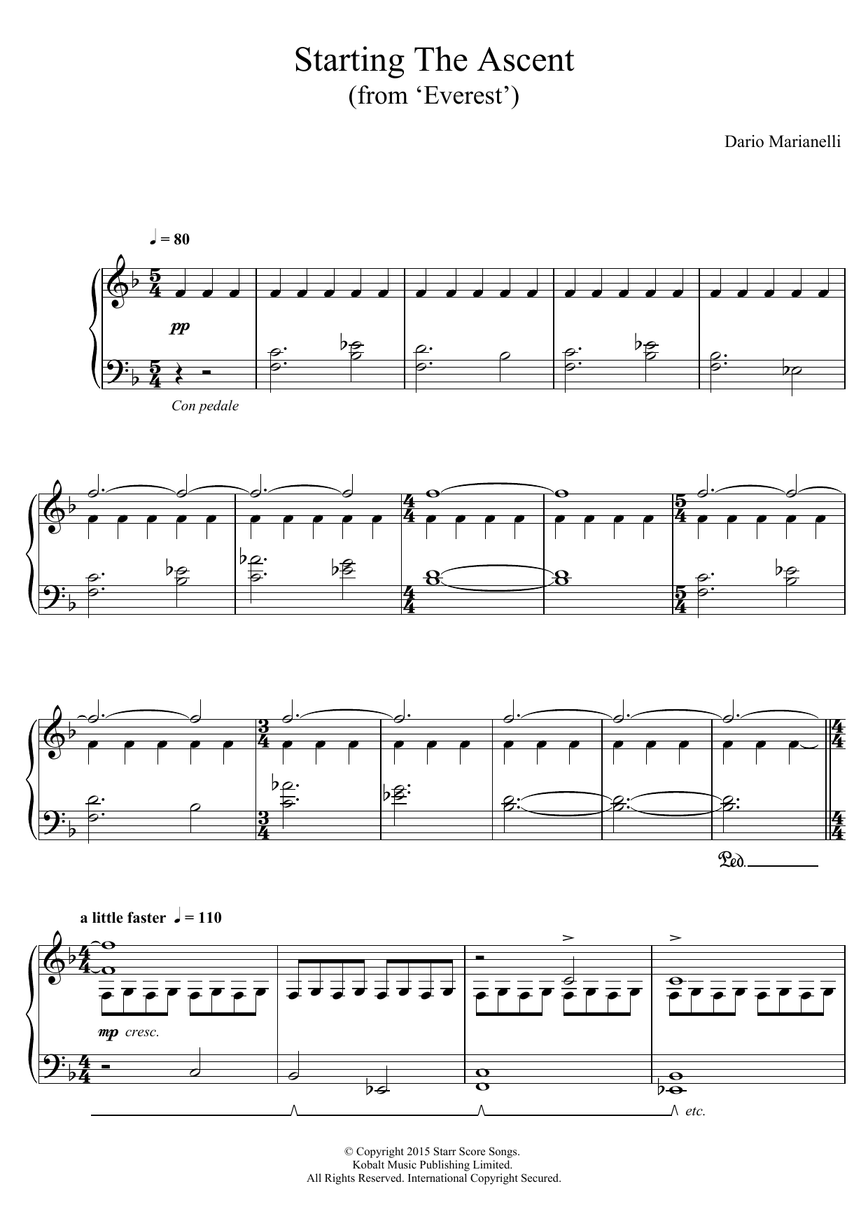 Download Dario Marianelli Starting The Ascent (From 'Everest') Sheet Music and learn how to play Piano PDF digital score in minutes