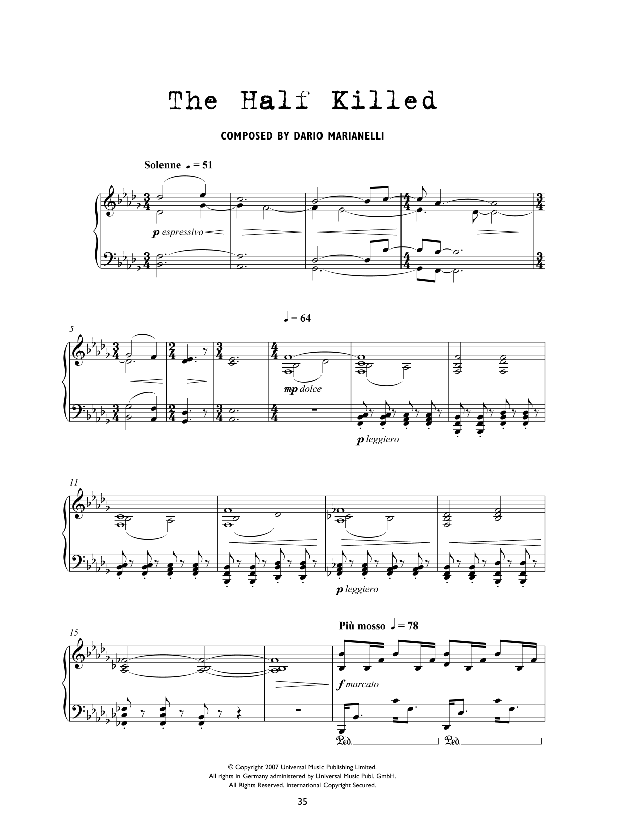 Download Dario Marianelli The Half Killed (from Atonement) Sheet Music and learn how to play Piano Solo PDF digital score in minutes
