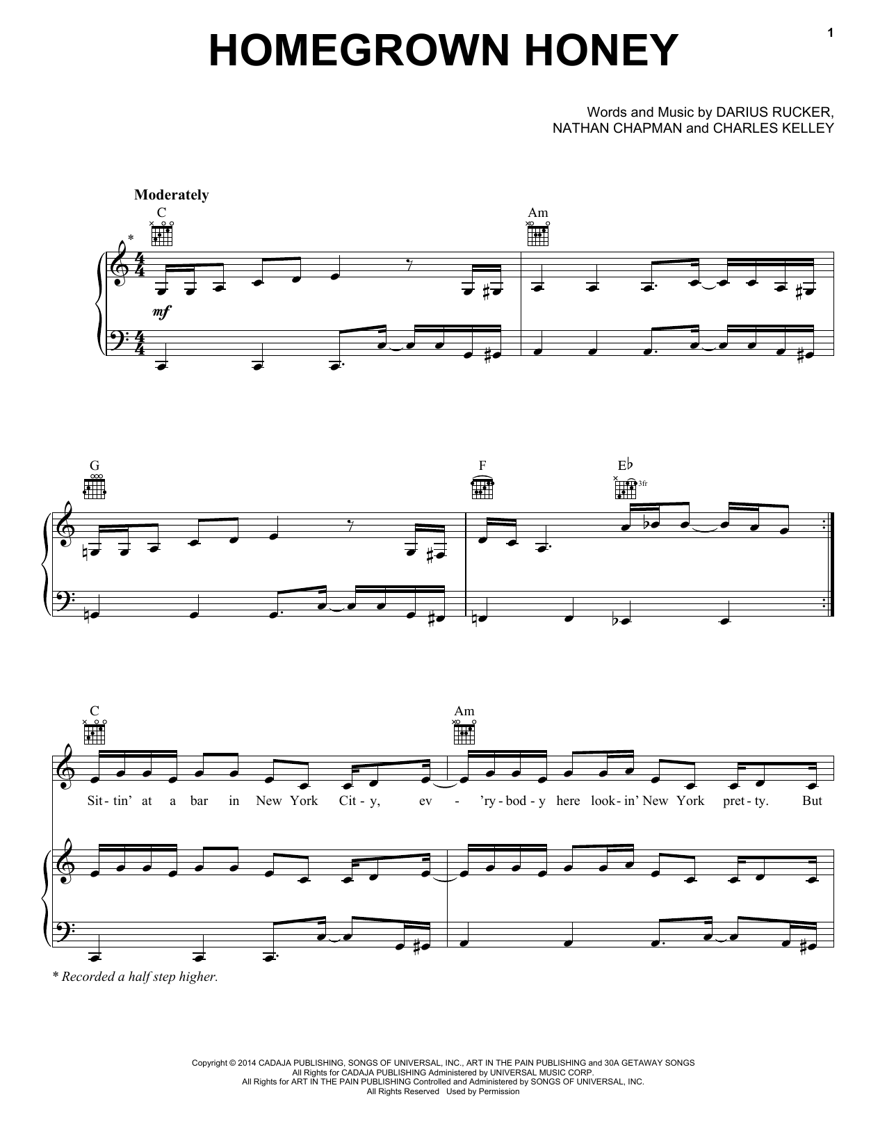 Download Darius Rucker Homegrown Honey Sheet Music and learn how to play Piano, Vocal & Guitar (Right-Hand Melody) PDF digital score in minutes