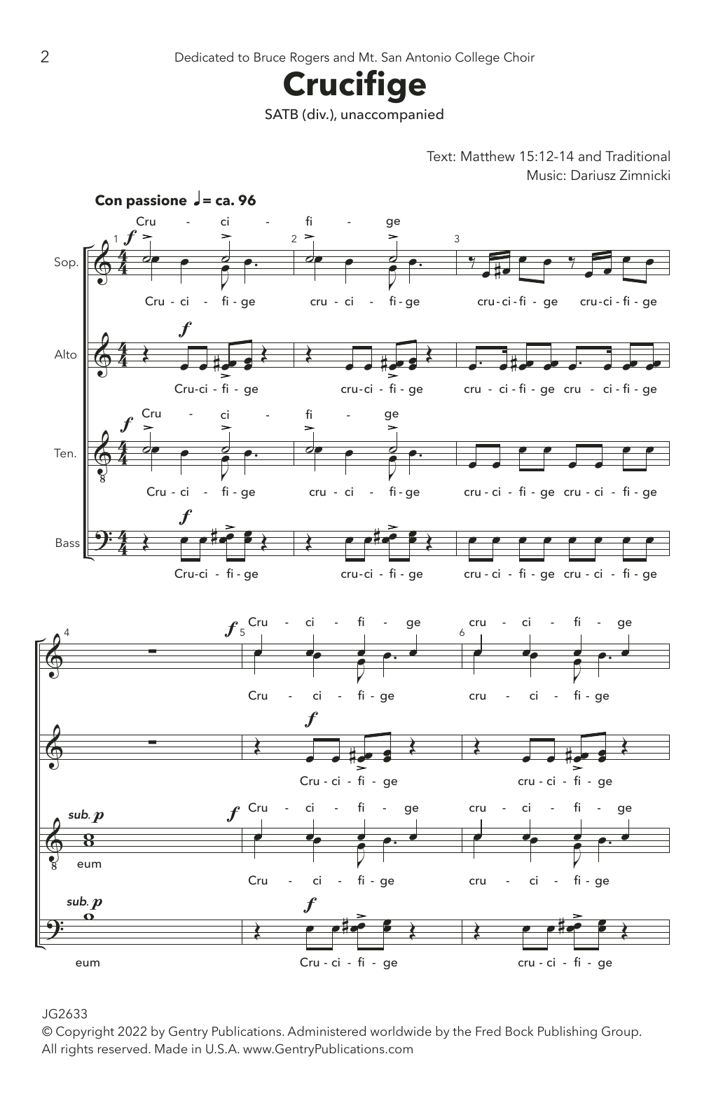 Download Dariusz Zimnicki Crucifige Sheet Music and learn how to play Choir PDF digital score in minutes