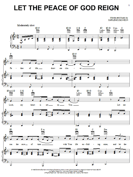 Download Darlene Zschech Let The Peace Of God Reign Sheet Music and learn how to play Piano, Vocal & Guitar Chords (Right-Hand Melody) PDF digital score in minutes