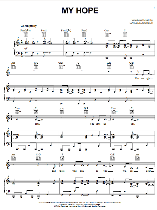 Download Darlene Zschech My Hope Sheet Music and learn how to play Piano, Vocal & Guitar (Right-Hand Melody) PDF digital score in minutes