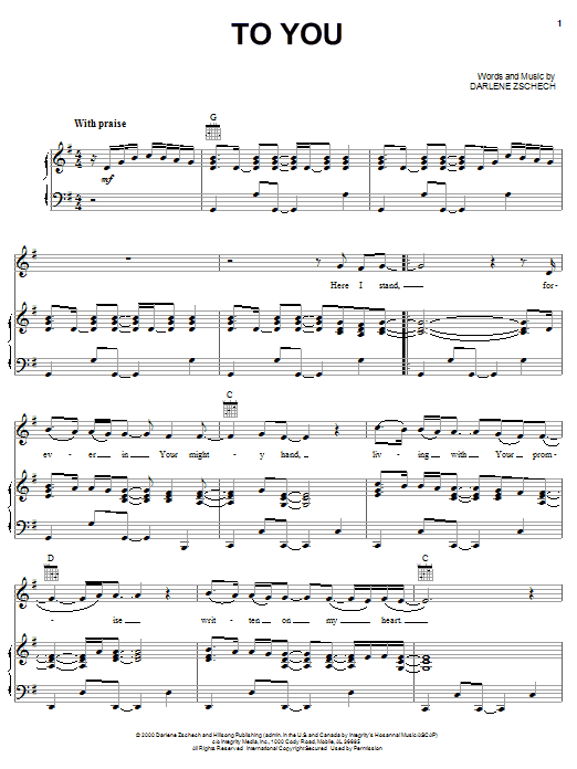 Download Darlene Zschech To You Sheet Music and learn how to play Piano, Vocal & Guitar (Right-Hand Melody) PDF digital score in minutes
