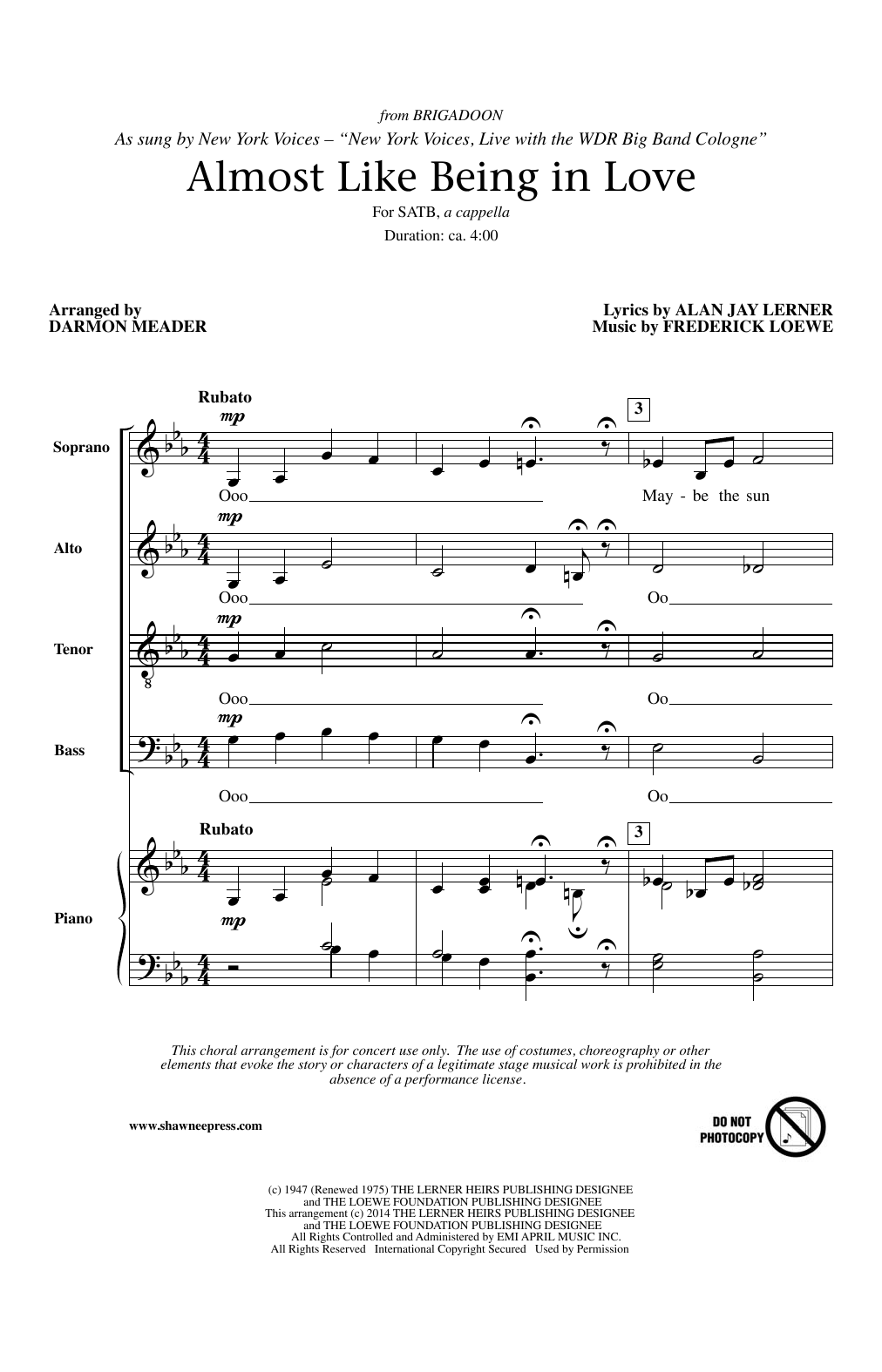 Download Darmon Meader Almost Like Being In Love Sheet Music and learn how to play SATB PDF digital score in minutes