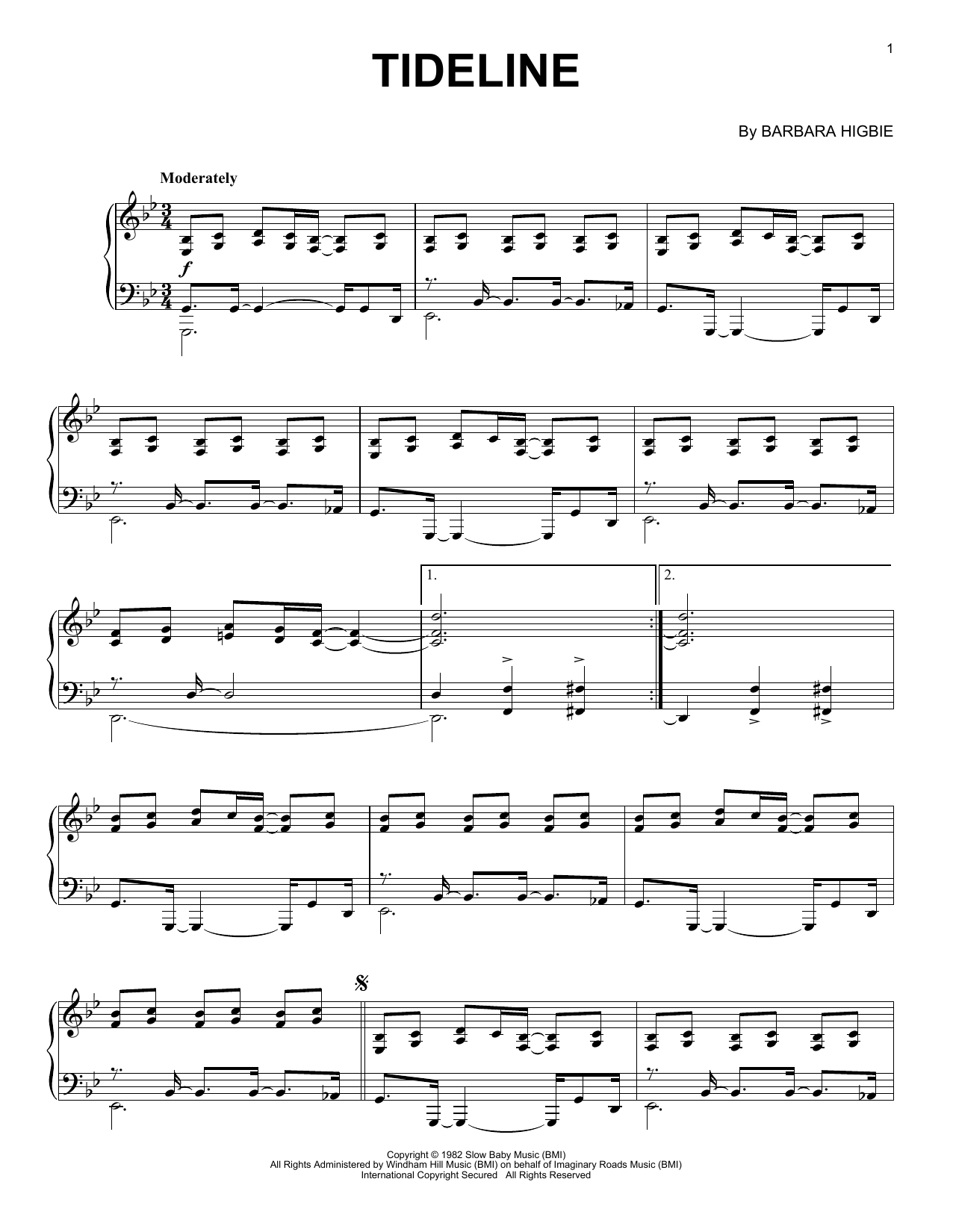 Download Darol Anger and Barbara Higbie Tideline Sheet Music and learn how to play Piano Solo PDF digital score in minutes