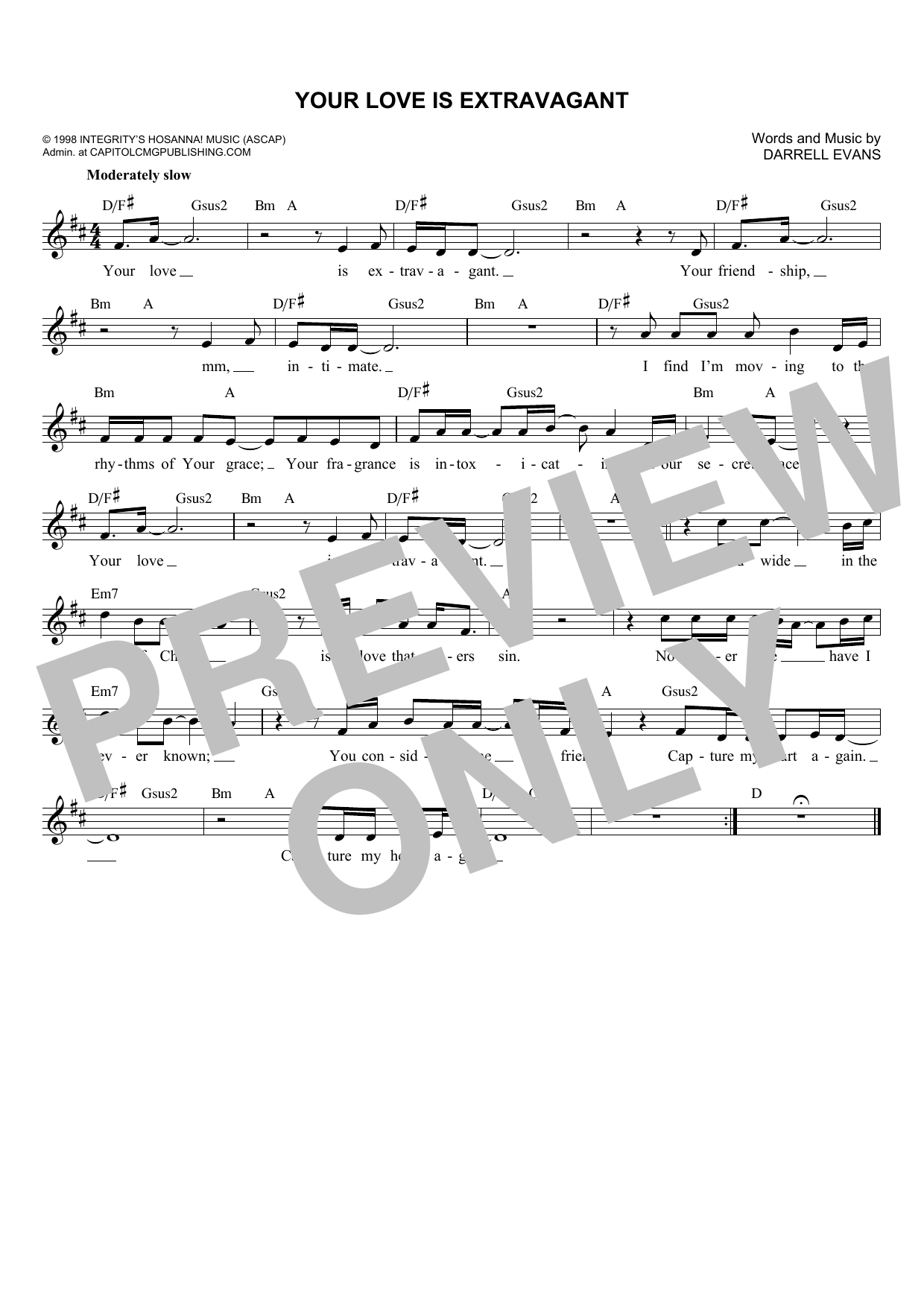 Download Darrell Evans Your Love Is Extravagant Sheet Music and learn how to play Melody Line, Lyrics & Chords PDF digital score in minutes