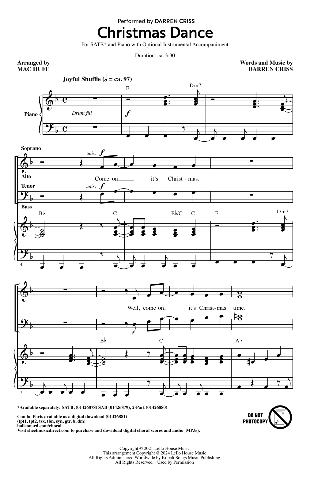 Download Darren Criss Christmas Dance (arr. Mac Huff) Sheet Music and learn how to play 2-Part Choir PDF digital score in minutes