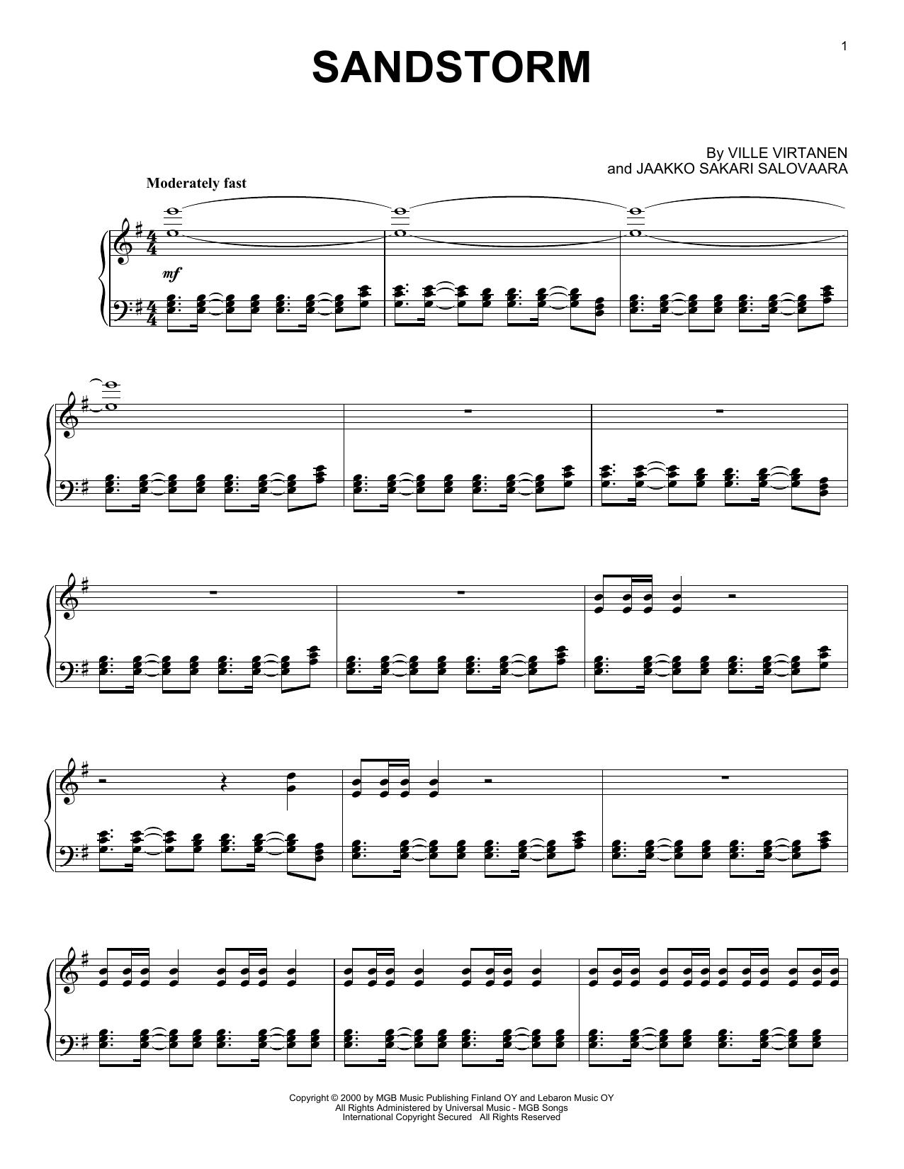 Download Darude Sandstorm Sheet Music and learn how to play Piano Solo PDF digital score in minutes