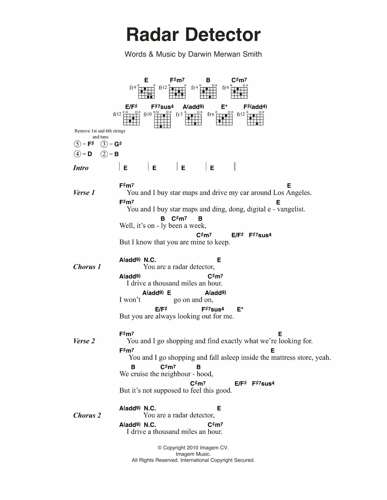 Download Darwin Deez Radar Detector Sheet Music and learn how to play Lyrics & Chords PDF digital score in minutes