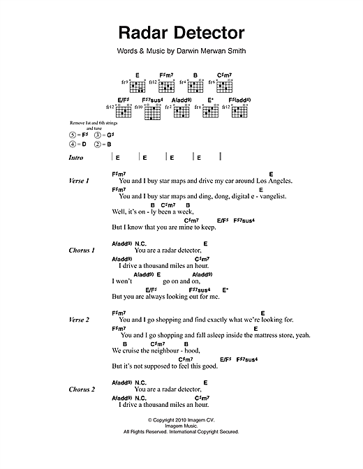 Download Darwin Deez Radar Detector Sheet Music and learn how to play Lyrics & Chords PDF digital score in minutes