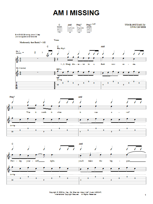 Download Dashboard Confessional Am I Missing Sheet Music and learn how to play Guitar Tab PDF digital score in minutes