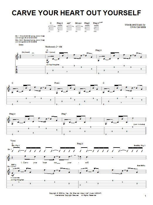 Download Dashboard Confessional Carve Your Heart Out Yourself Sheet Music and learn how to play Guitar Tab PDF digital score in minutes