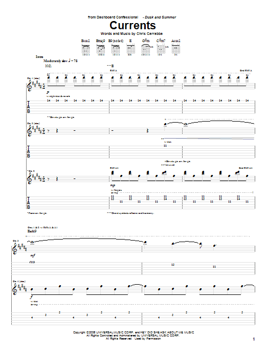 Download Dashboard Confessional Currents Sheet Music and learn how to play Guitar Tab PDF digital score in minutes