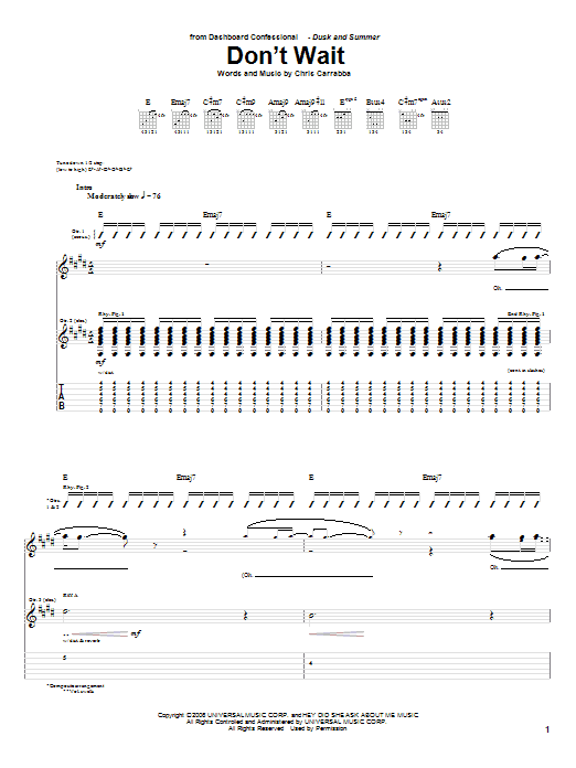 Download Dashboard Confessional Don't Wait Sheet Music and learn how to play Guitar Tab PDF digital score in minutes