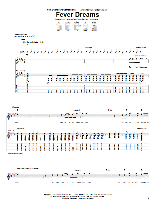 Download Dashboard Confessional Fever Dreams Sheet Music and learn how to play Guitar Tab PDF digital score in minutes