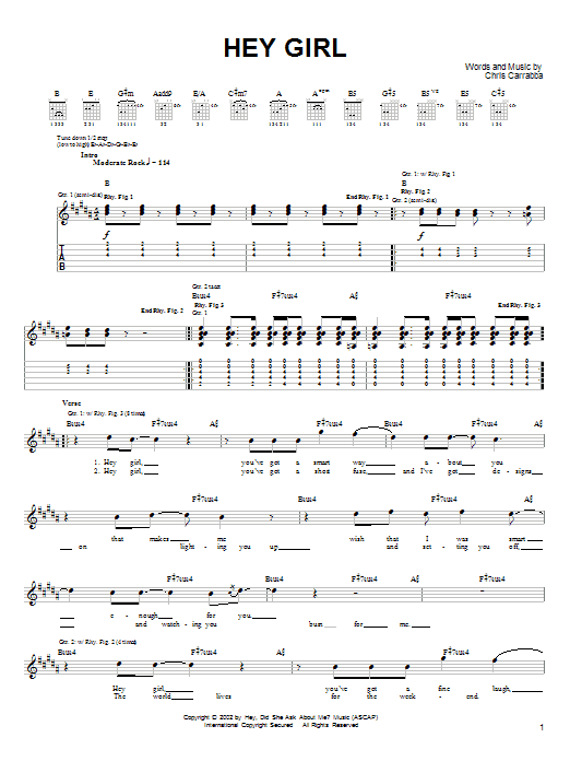 Download Dashboard Confessional Hey Girl Sheet Music and learn how to play Guitar Tab PDF digital score in minutes