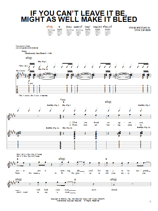 Download Dashboard Confessional If You Can't Leave It Be, Might As Well Make It Bleed Sheet Music and learn how to play Guitar Tab PDF digital score in minutes