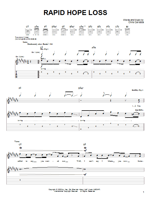 Download Dashboard Confessional Rapid Hope Loss Sheet Music and learn how to play Guitar Tab PDF digital score in minutes