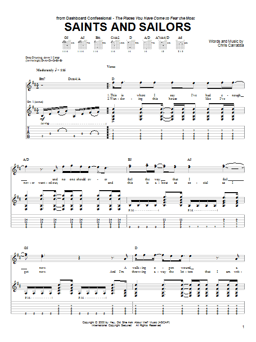 Download Dashboard Confessional Saints And Sailors Sheet Music and learn how to play Guitar Tab PDF digital score in minutes