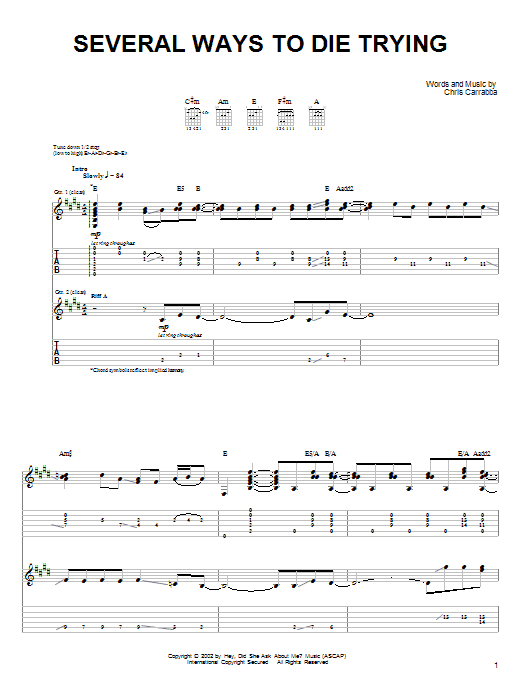 Download Dashboard Confessional Several Ways To Die Trying Sheet Music and learn how to play Guitar Tab PDF digital score in minutes