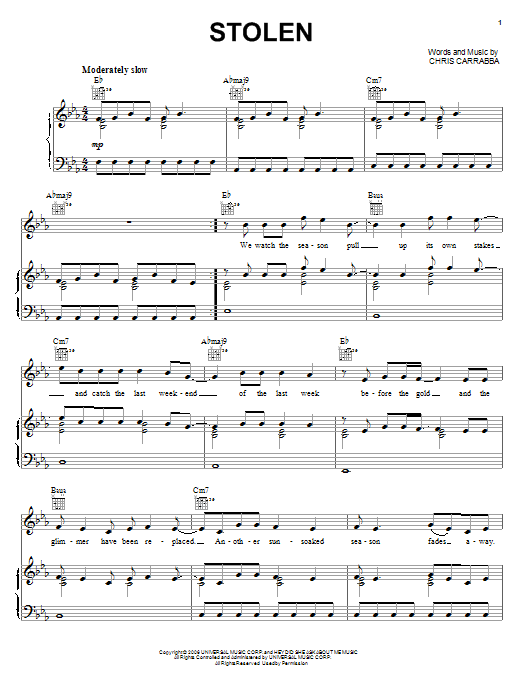 Download Dashboard Confessional Stolen Sheet Music and learn how to play Lyrics & Chords PDF digital score in minutes