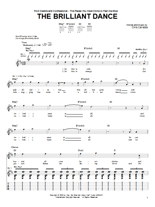 Download Dashboard Confessional The Brilliant Dance Sheet Music and learn how to play Guitar Tab PDF digital score in minutes