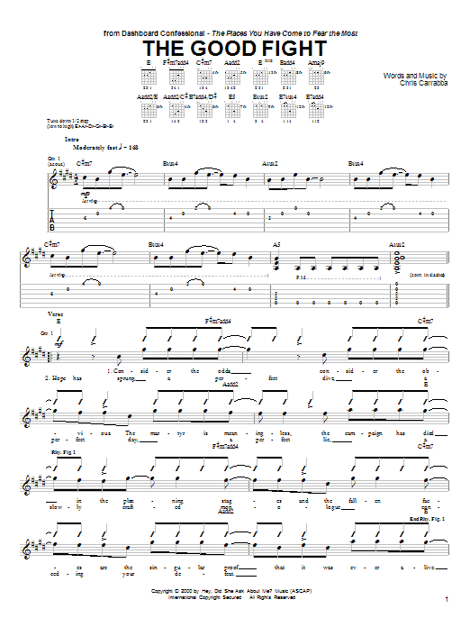 Download Dashboard Confessional The Good Fight Sheet Music and learn how to play Guitar Tab PDF digital score in minutes
