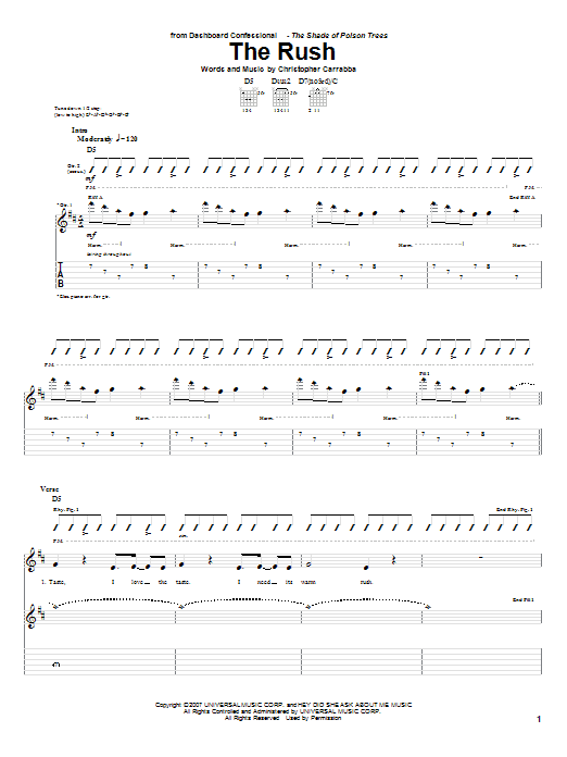Download Dashboard Confessional The Rush Sheet Music and learn how to play Guitar Tab PDF digital score in minutes
