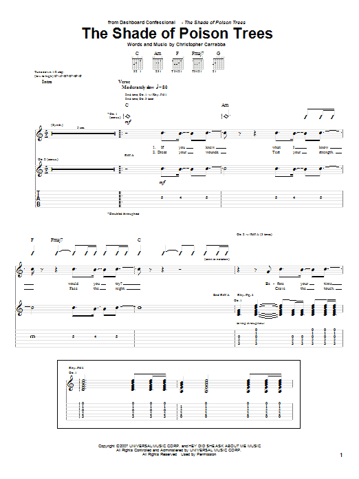 Download Dashboard Confessional The Shade Of Poison Trees Sheet Music and learn how to play Guitar Tab PDF digital score in minutes