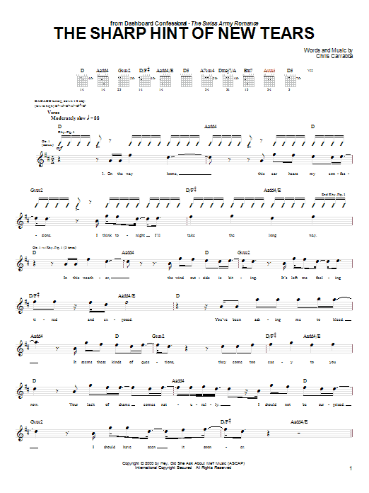 Download Dashboard Confessional The Sharp Hint Of New Tears Sheet Music and learn how to play Guitar Tab PDF digital score in minutes