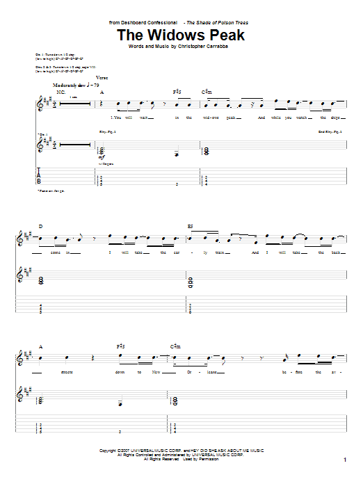 Download Dashboard Confessional The Widows Peak Sheet Music and learn how to play Guitar Tab PDF digital score in minutes