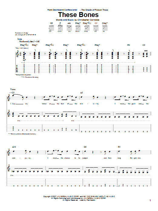 Download Dashboard Confessional These Bones Sheet Music and learn how to play Guitar Tab PDF digital score in minutes
