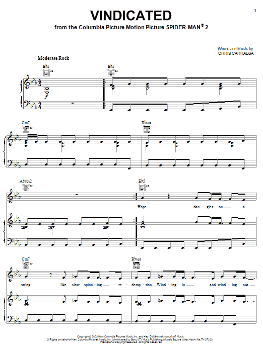 Download Dashboard Confessional Vindicated Sheet Music and learn how to play Piano, Vocal & Guitar (Right-Hand Melody) PDF digital score in minutes