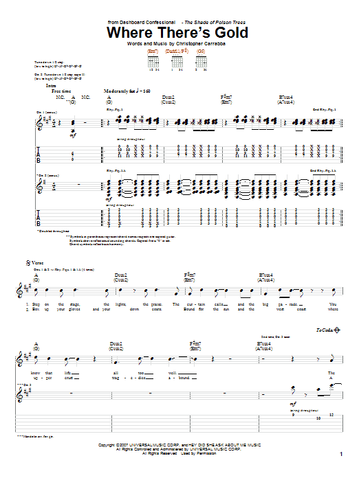 Download Dashboard Confessional Where There's Gold Sheet Music and learn how to play Guitar Tab PDF digital score in minutes