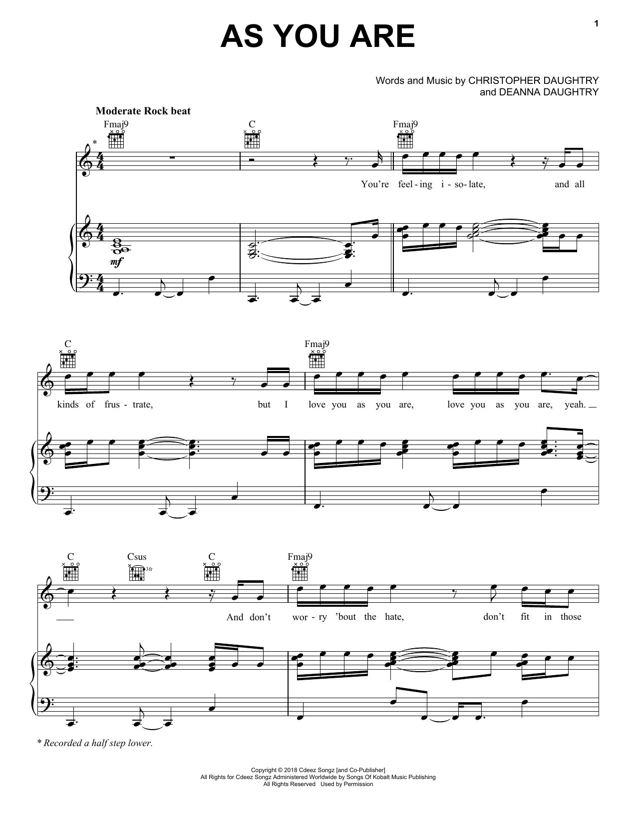 Download Daughtry As You Are Sheet Music and learn how to play Piano, Vocal & Guitar Chords (Right-Hand Melody) PDF digital score in minutes