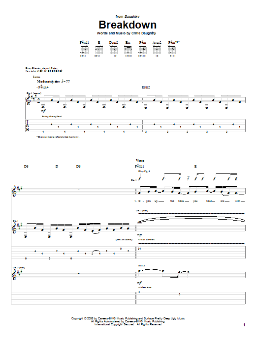 Download Daughtry Breakdown Sheet Music and learn how to play Guitar Tab PDF digital score in minutes