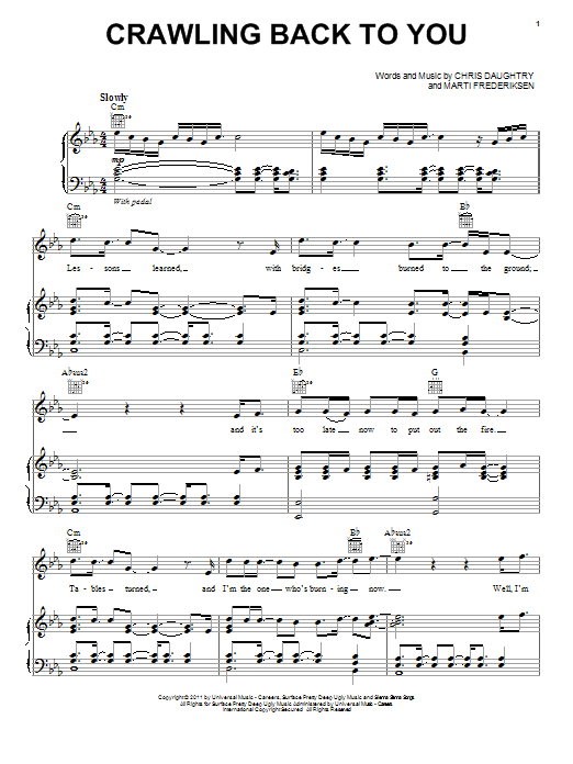 Download Daughtry Crawling Back To You Sheet Music and learn how to play Piano, Vocal & Guitar (Right-Hand Melody) PDF digital score in minutes