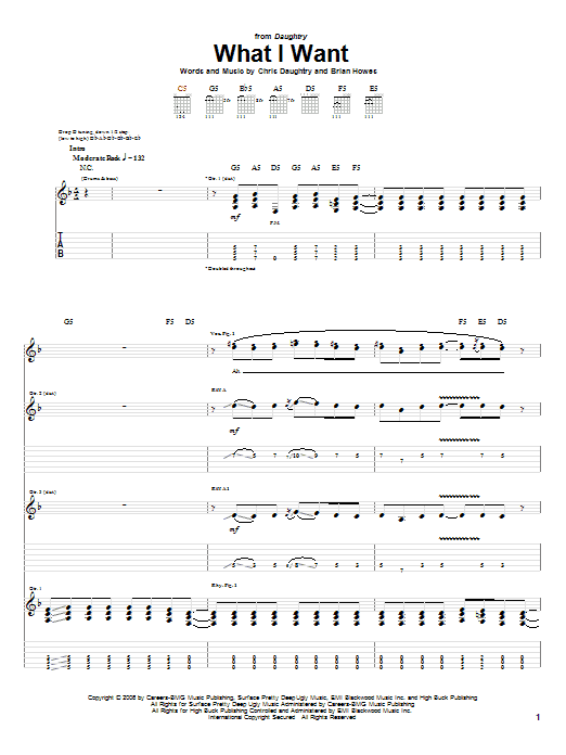 Download Daughtry What I Want (feat. Slash) Sheet Music and learn how to play Guitar Tab PDF digital score in minutes