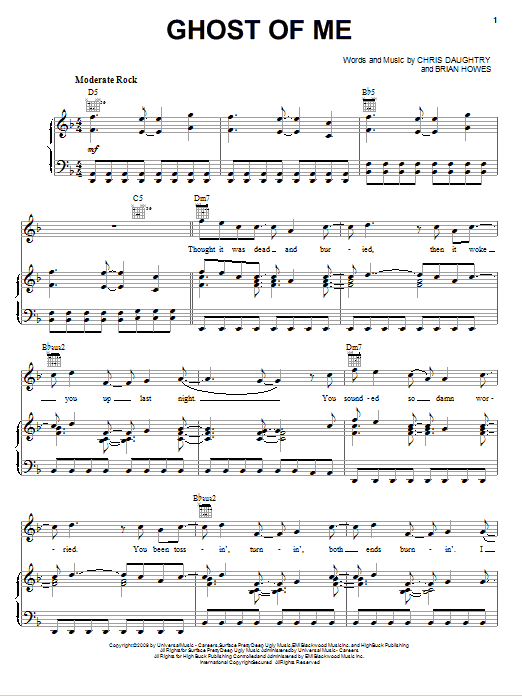 Download Daughtry Ghost Of Me Sheet Music and learn how to play Piano, Vocal & Guitar (Right-Hand Melody) PDF digital score in minutes