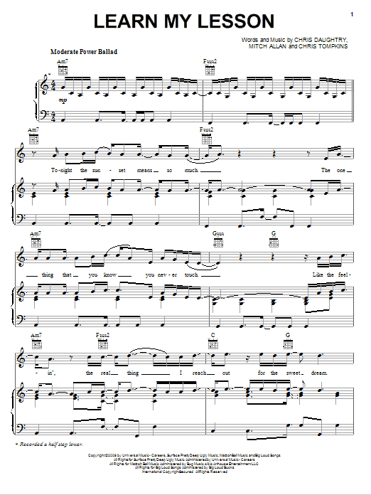 Download Daughtry Learn My Lesson Sheet Music and learn how to play Piano, Vocal & Guitar (Right-Hand Melody) PDF digital score in minutes