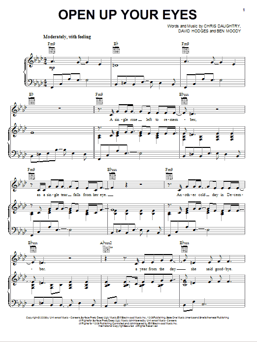 Download Daughtry Open Up Your Eyes Sheet Music and learn how to play Piano, Vocal & Guitar (Right-Hand Melody) PDF digital score in minutes
