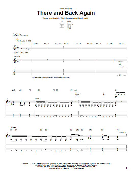 Download Daughtry There And Back Again Sheet Music and learn how to play Piano, Vocal & Guitar (Right-Hand Melody) PDF digital score in minutes