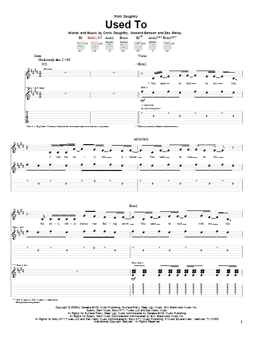 Download Daughtry Used To Sheet Music and learn how to play Piano, Vocal & Guitar (Right-Hand Melody) PDF digital score in minutes